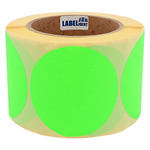 Markierungspunkte neongrün - Ø 75 mm - 500 bunte Verschlussetiketten auf 1 Rolle(n), 40 mm Kern, Papier, Inventuretiketten selbstklebend von Labelident