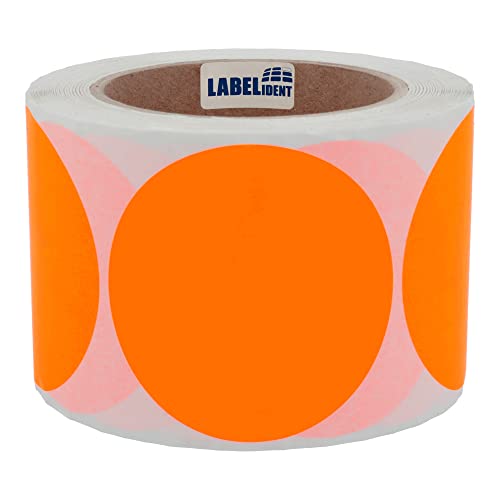 Markierungspunkte neonorange - Ø 75 mm - 500 bunte Verschlussetiketten auf 1 Rolle(n), 40 mm Kern, Papier, Inventuretiketten selbstklebend von Labelident