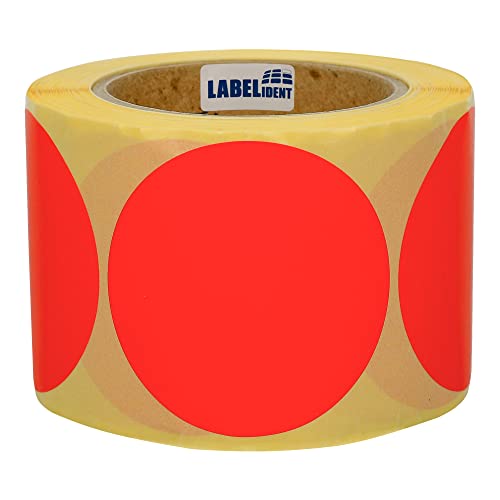 Markierungspunkte neonrot - Ø 75 mm - 500 bunte Verschlussetiketten auf 1 Rolle(n), 40 mm Kern, Papier, Inventuretiketten selbstklebend von Labelident