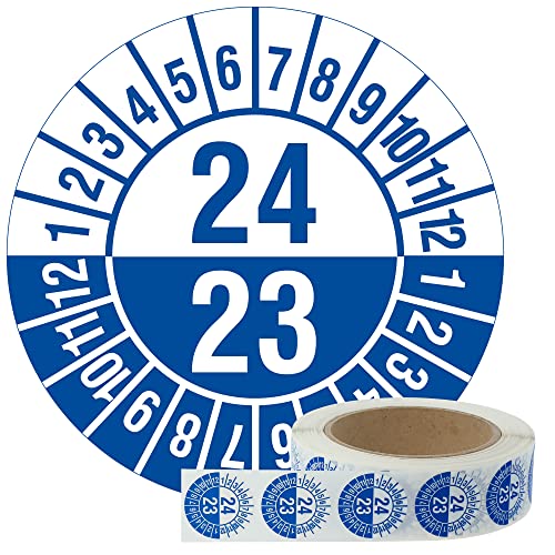 Labelident Mehrjahresprüfplaketten 2023-2024 - 2 Jahresangaben - Ø 30 mm, 1.000 widerstandsfähige Prüfplaketten auf Rolle, Polyethylen, blau von Labelident