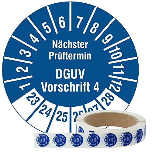 Labelident Mehrjahresprüfplaketten 2023-2028 - Nächster Prüftermin DGUV Vorschrift 4 - Ø 20 mm, 1.000 widerstandsfähige Prüfplaketten auf Rolle, Polyethylen, blau, selbstklebend von Labelident