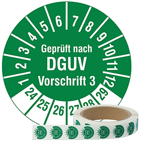 Labelident Mehrjahresprüfplaketten 2024-2029 - Geprüft nach DGUV Vorschrift 3 - Ø 20 mm, 1.000 widerstandsfähige Prüfplaketten auf Rolle, Polyethylen, grün, selbstklebend von Labelident