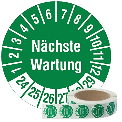 Labelident Mehrjahresprüfplaketten 2024-2029 - Nächste Wartung - Ø 30 mm, 1.000 widerstandsfähige Prüfplaketten auf Rolle, Polyethylen, grün von Labelident