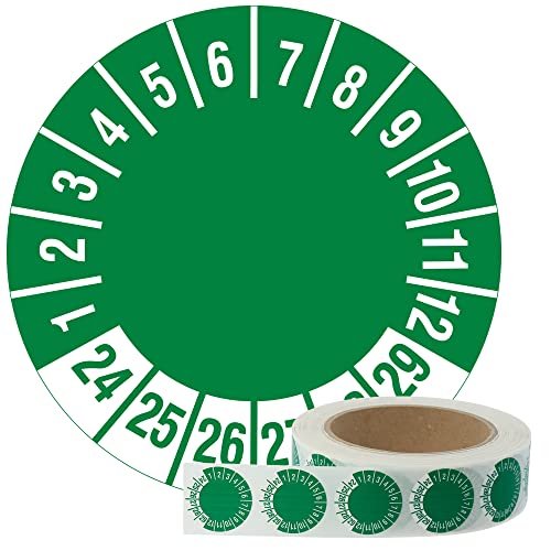 Labelident Mehrjahresprüfplaketten 2024-2029 - nur Zahlenkranz - Ø 30 mm, 1.000 widerstandsfähige Prüfplaketten auf Rolle, Polyethylen, grün von Labelident