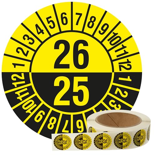 Labelident Mehrjahresprüfplaketten 2025-2026 - 2 Jahresangaben - Ø 30 mm, 1.000 widerstandsfähige Prüfplaketten auf Rolle, Polyethylen, gelb Labelident Mehrjahresprüfplaketten 2025-2026 - 2 Jahresangaben - Ø 30 mm, 1.000 widerstandsfähige Prüfplaketten auf Rolle, Polyethylen, gelb von Labelident