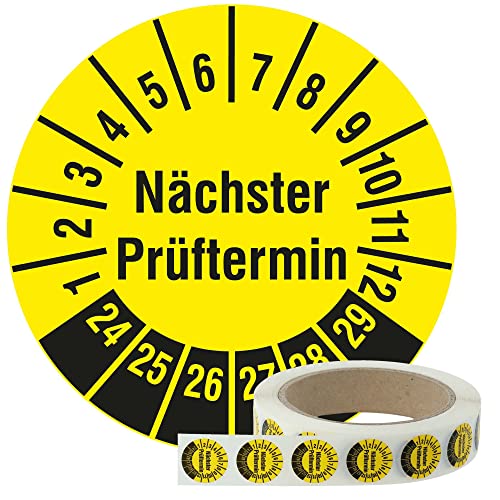 Labelident Mehrjahresprüfplaketten Nächster Prüftermin 2024-2029 - Ø 20 mm - 1.000 Prüfplaketten auf Rolle, Polyethylen, Prüfetiketten gelb von Labelident