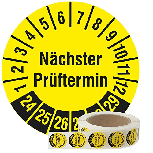 Labelident Mehrjahresprüfplaketten Nächster Prüftermin 2024-2029 - Ø 30 mm - 1.000 Prüfplaketten auf Rolle, Polyethylen, Prüfetiketten gelb von Labelident