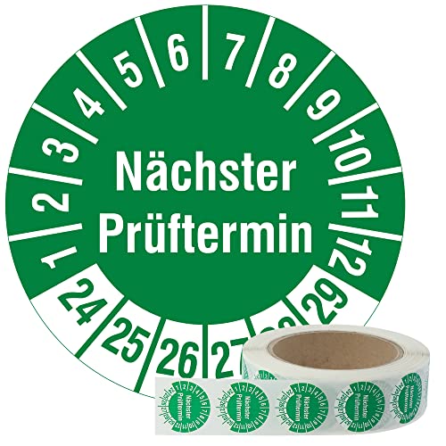 Labelident Mehrjahresprüfplaketten Nächster Prüftermin 2024-2029 - Ø 30 mm - 1.000 Prüfplaketten auf Rolle, Polyethylen, Prüfetiketten grün von Labelident