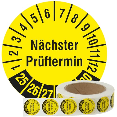 Labelident Mehrjahresprüfplaketten Nächster Prüftermin 2025-2030 - Ø 30 mm - 1.000 Prüfplaketten auf Rolle, Polyethylen, Prüfetiketten gelb von Labelident