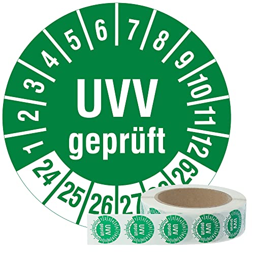 Labelident Mehrjahresprüfplaketten UVV geprüft 2024-2029 - Ø 30 mm - 1.000 widerstandsfähige Prüfplaketten auf Rolle, Polyethylen, grün, selbstklebend von Labelident