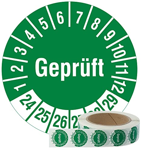 Labelident Prüfplaketten Geprüft 2024-2029 - Ø 30 mm - 1.000 widerstandsfähige Mehrjahresprüfplaketten auf Rolle, Polyethylen, Prüfetiketten grün, selbstklebend von Labelident