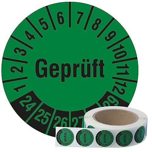 Labelident Prüfplaketten Geprüft 2024-2029 - Ø 30 mm - 1.000 widerstandsfähige Mehrjahresprüfplaketten auf Rolle, Polyethylen, Prüfetiketten grün, selbstklebend von Labelident