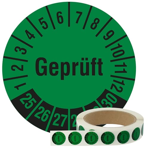 Labelident Prüfplaketten Geprüft 2025-2030 - Ø 20 mm - 1.000 widerstandsfähige Mehrjahresprüfplaketten auf Rolle, Polyethylen, Prüfetiketten grün, selbstklebend Labelident Prüfplaketten Geprüft 2025-2030 - Ø 20 mm - 1.000 widerstandsfähige Mehrjahresprüfplaketten auf Rolle, Polyethylen, Prüfetiketten grün, selbstklebend von Labelident