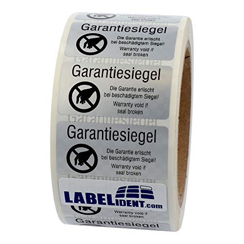 Labelident Siegeletiketten 50,8 x 25,4 mm - Garantiesiegel -Die Garantie erlischt bei beschädigtem Siegel - 1.000 Sicherheitssiegel Etiketten auf 1 Rolle(n), 1,57 Zoll (40 mm) Kern, Polyester von Labelident