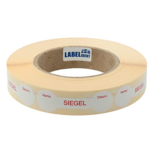 Labelident Siegeletiketten 70 x 21 mm - Siegel Name Datum - 1.000 Sicherheitssiegel Etiketten auf 1 Rolle(n), 3 Zoll (76,2 mm) Kern, Papier von Labelident