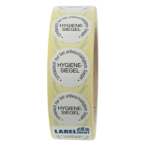 Labelident Siegeletiketten Ø 30 mm - Hygienesiegel - 1.000 Sicherheitssiegel Etiketten auf 1 Rolle(n), 1,57 Zoll (40 mm) Kern, Papier von Labelident