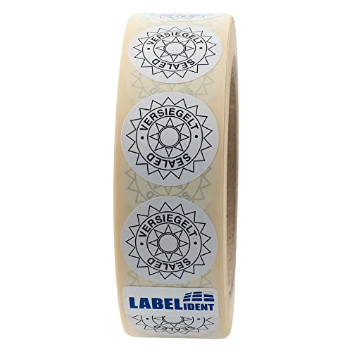 Labelident Siegeletiketten Ø 30 mm - Versiegelt-Sealed - 1.000 Sicherheitssiegel Etiketten auf 1 Rolle(n), 3 Zoll (76,2 mm) Kern, Papier von Labelident