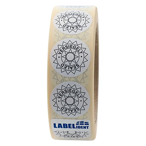 Labelident Siegeletiketten Ø 30 mm - Versiegelt-Sealed - 1.000 Sicherheitssiegel Etiketten auf 1 Rolle(n), 1,57 Zoll (40 mm) Kern, Papier von Labelident