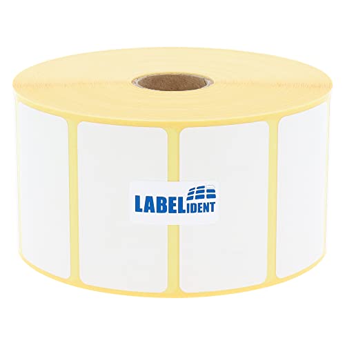 Labelident Thermo-Eco Papier auf Rolle - 57,15 x 31,75 mm - 2.100 BPA-freie Thermodirekt Etiketten auf 1 Zoll (25,4 mm) Rolle für Desktopdrucker, wieder ablösbar von Labelident