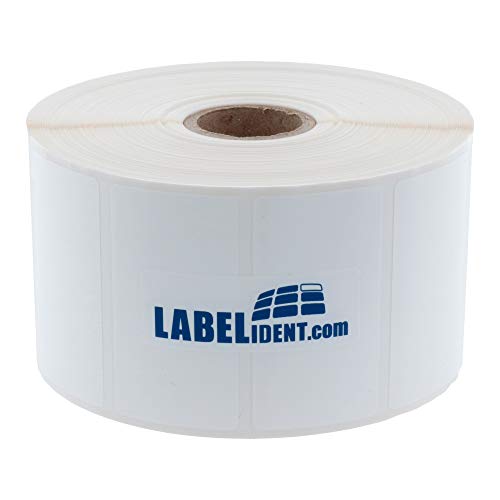 Labelident Thermo Etiketten Polypropylen - 57,15 x 31,75 mm - 2.100 Thermodirekt Folienetiketten auf 1 Zoll (25,4 mm) Rolle für Desktopdrucker, selbstklebend, matt, weiß beschichtet von Labelident