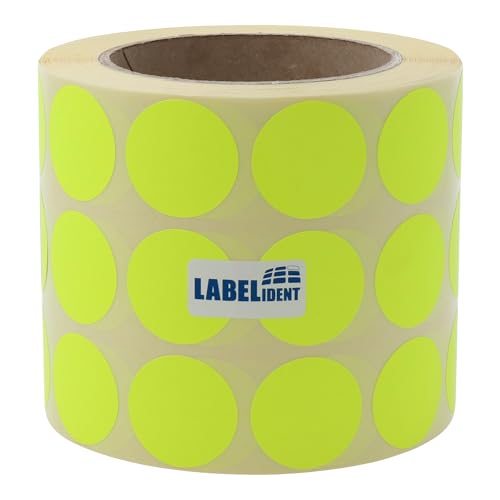 Thermotransfer-Etiketten auf Rolle neongelb - Ø 30 mm - 3.000 Rollenetiketten, 76 mm, Papier, selbstklebend von Labelident