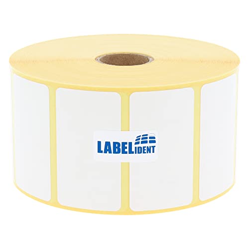 Labelident Thermotransfer-Etiketten auf Rolle weiß - 57,15 x 31,75 mm - 2.100 Haftetiketten auf 1 Rolle/n, 1 Zoll (25,4 mm) Kern, Rollenetiketten Papier, selbstklebend, Trägerperfo. von Labelident