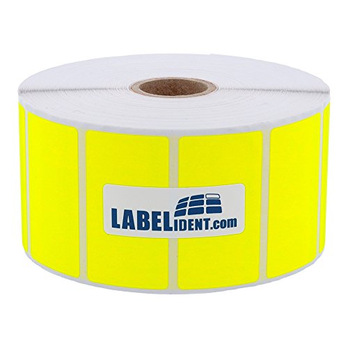 Labelident Thermotransfer-Etiketten in leuchtgelb - 57,15 x 31,75 mm - 2.100 Rollenetiketten auf 1 Zoll (25,4 mm) Rolle für Desktopdrucker, Papier, selbstklebend von Labelident