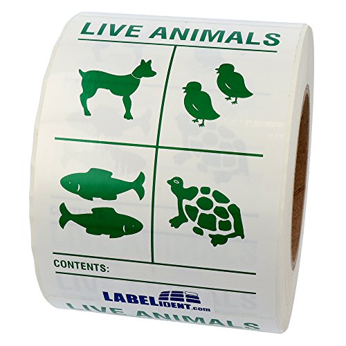 Transportaufkleber - enthält lebende Tiere - 100 x 150 mm, 500 Verpackungskennzeichen auf 40 mm Rolle von Labelident