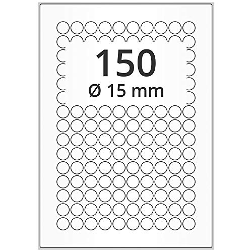Labelident Universal Etiketten weiß - Ø 15 mm - 75.000 Papieretiketten rund selbstklebend auf 500 DIN A4 Bogen, Laseretiketten matt von Labelident