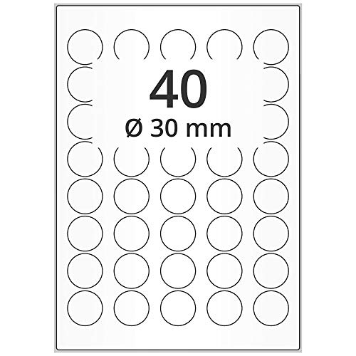 Labelident Universal Etiketten weiß - Ø 30 mm - 20.000 Papieretiketten rund selbstklebend auf 500 DIN A4 Bogen, Laseretiketten matt von Labelident