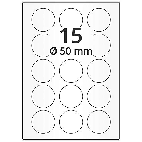 Labelident Universal Etiketten weiß - Ø 50 mm - 1.500 Papieretiketten rund wieder ablösbar auf 100 DIN A4 Bogen, Laseretiketten matt von Labelident