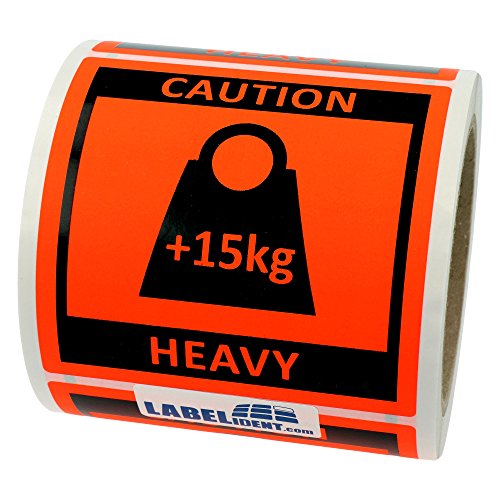 Labelident Warnetiketten 100 x 100 mm - Caution Heavy - 250 Versandaufkleber auf 1 Rolle(n), 3 Zoll (76,2 mm) Kern, Papier selbstklebend von Labelident