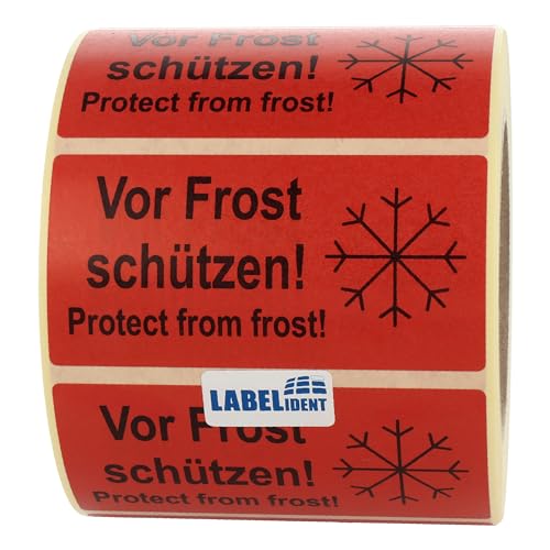 Labelident Warnetiketten 100 x 50 mm - Vor Frost schützen! Protect from frost! - 1.000 Versandaufkleber auf 1 Rolle(n), 3 Zoll (76,2 mm) Kern, Papier selbstklebend von Labelident