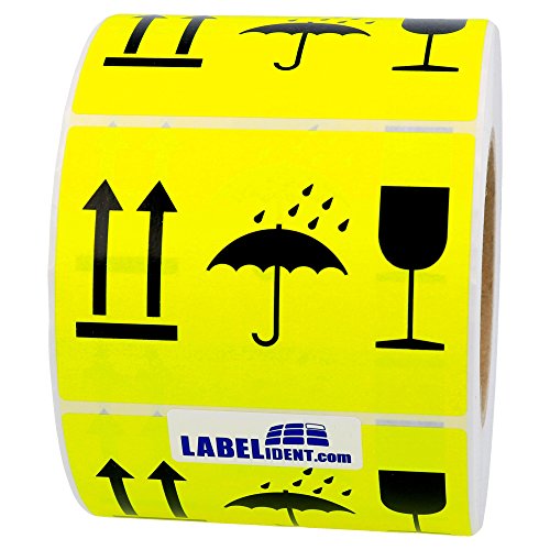 Labelident Warnetiketten 105 x 74 mm - Pfeile - Glas - Schirm - Seite nach oben/Vor Nässe schützen/Zerbrechlich - 1.000 Versandaufkleber auf 1 Rolle(n), 1,57 Zoll (40 mm) Kern, Papier von Labelident