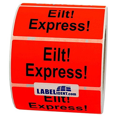 Labelident Warnetiketten 100 x 50 mm - Eilt! Express! - 1.000 Versandaufkleber auf 1 Rolle(n), 3 Zoll (76,2 mm) Kern, Papier selbstklebend von Labelident