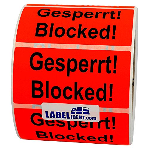 Labelident Warnetiketten 100 x 50 mm - Gesperrt! Blocked! - 1.000 Versandaufkleber auf 1 Rolle(n), 3 Zoll (76,2 mm) Kern, Papier selbstklebend von Labelident