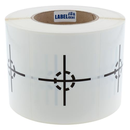 Labelident Warnetiketten 74 x 105 mm - Fadenkreuz - Schwerpunkt hier - 1.000 Versandaufkleber auf 1 Rolle(n), 1,57 Zoll (40 mm) Kern, Polyethylen von Labelident