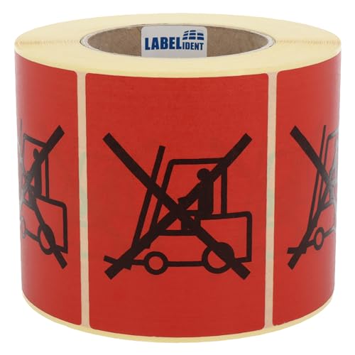 Labelident Warnetiketten 74 x 105 mm - durchgestrichener Stapler - keinen Gabelstapler ansetzen - 1.000 Versandaufkleber auf 1 Rolle(n), 1,57 Zoll (40 mm) Kern, Papier. von Labelident