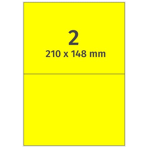 Labelident farbige Etiketten DIN A4 leuchtgelb - 210 x 148 mm - 200 Papier Farbetiketten auf 100 Blatt, Laser Etiketten farbig selbstklebend, bedruckbar von Labelident