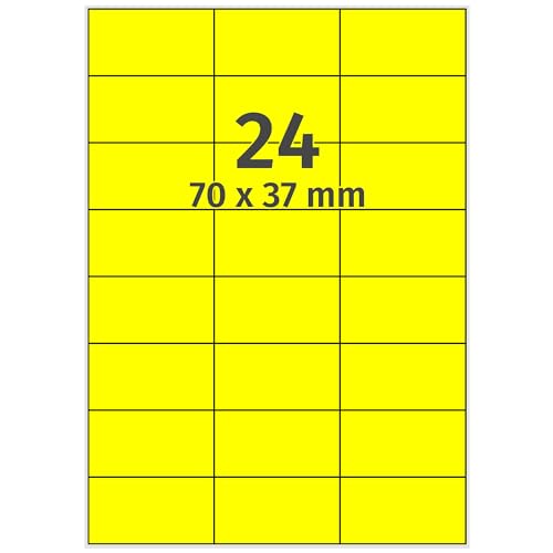 Labelident farbige Etiketten DIN A4 leuchtgelb - 70 x 37 mm - 2.400 Papier Farbetiketten auf 100 Blatt, Laser Etiketten farbig selbstklebend, bedruckbar von Labelident