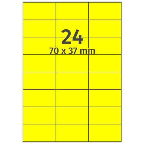 Labelident farbige Etiketten DIN A4 leuchtgelb - 70 x 37 mm - 2.400 Papier Farbetiketten auf 100 Blatt, Laser Etiketten farbig selbstklebend, bedruckbar von Labelident