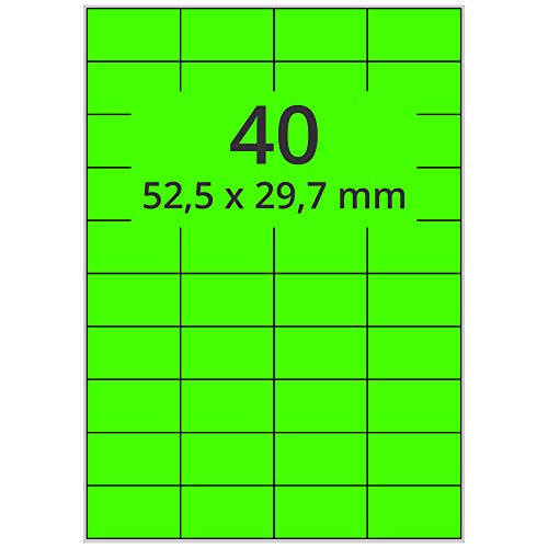 Labelident farbige Etiketten DIN A4 leuchtgrün - 52,5 x 29,7 mm - 4.000 Papier Farbetiketten auf 100 Blatt, Laser Etiketten farbig selbstklebend, bedruckbar von Labelident