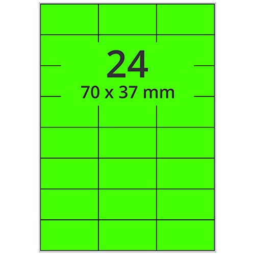 Labelident farbige Etiketten DIN A4 leuchtgrün - 70 x 37 mm - 2.400 Papier Farbetiketten auf 100 Blatt, Laser Etiketten farbig selbstklebend, bedruckbar von Labelident