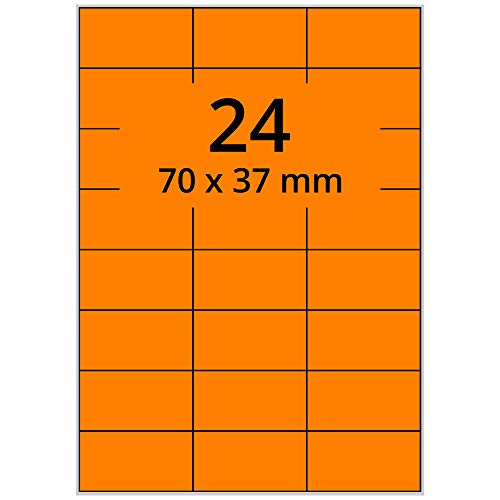 Labelident farbige Etiketten DIN A4 leuchtorange - 70 x 37 mm - 2.400 Papier Farbetiketten auf 100 Blatt, Laser Etiketten farbig selbstklebend, bedruckbar von Labelident