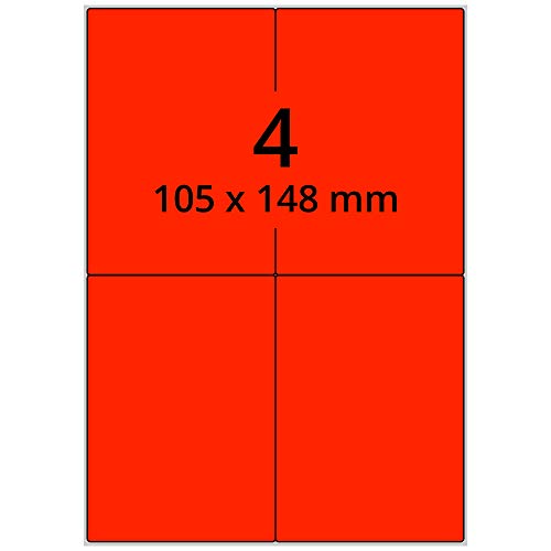 Labelident farbige Etiketten DIN A4 leuchtrot - 105 x 148 mm - 400 Papier Farbetiketten auf 100 Blatt, Laser Etiketten farbig selbstklebend, bedruckbar Labelident farbige Etiketten DIN A4 leuchtrot - 105 x 148 mm - 400 Papier Farbetiketten auf 100 Blatt, Laser Etiketten farbig selbstklebend, bedruckbar von Labelident