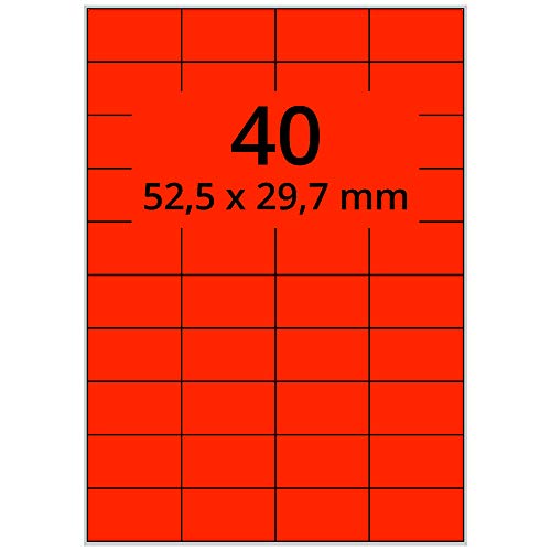 Labelident farbige Etiketten DIN A4 leuchtrot - 52,5 x 29,7 mm - 4.000 Papier Farbetiketten auf 100 Blatt, Laser Etiketten farbig selbstklebend, bedruckbar von Labelident