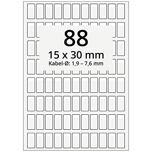 Labelident selbstlaminierende Kabeletiketten, transparent - 15 x 30 mm - 8.800 Kabelmarkierer selbstklebend auf 100 DIN A4 Bogen, glänzend, für Kabel-Ø 1,9 bis 7,6 mm von Labelident