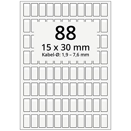 Labelident selbstlaminierende Kabeletiketten, transparent - 15 x 30 mm - 8800 Kabelmarkierer selbstklebend auf 100 DIN A4 Bogen, hochklar, für Kabel-Ø 1,9 bis 7,6 mm von Labelident