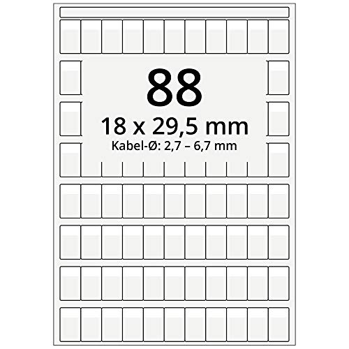 Labelident selbstlaminierende Kabeletiketten, transparent - 18 x 29,5 mm - 8.800 Kabelmarkierer selbstklebend auf 100 DIN A4 Bogen, glänzend, für Kabel-Ø 2,7 bis 6,7 mm von Labelident