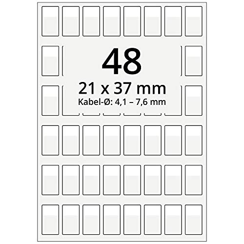 Labelident selbstlaminierende Kabeletiketten, transparent - 21 x 37 mm - 4.800 Kabelmarkierer selbstklebend auf 100 DIN A4 Bogen, hochklar, für Kabel-Ø 4,1 bis 7,6 mm von Labelident